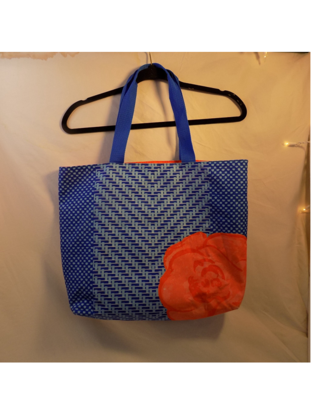 Women's Lancome Blue Orange Floral Reversible Tote Bag One Size